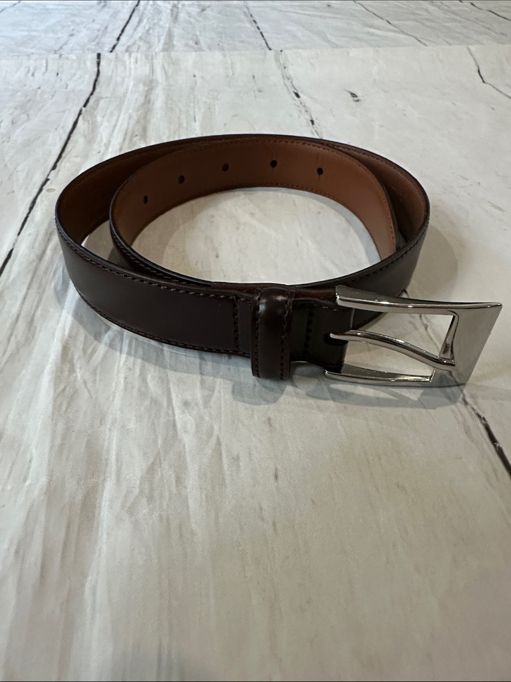 Brooks Brothers Dark Brown Leather Belt with Silver Buckle Genuine Leather
